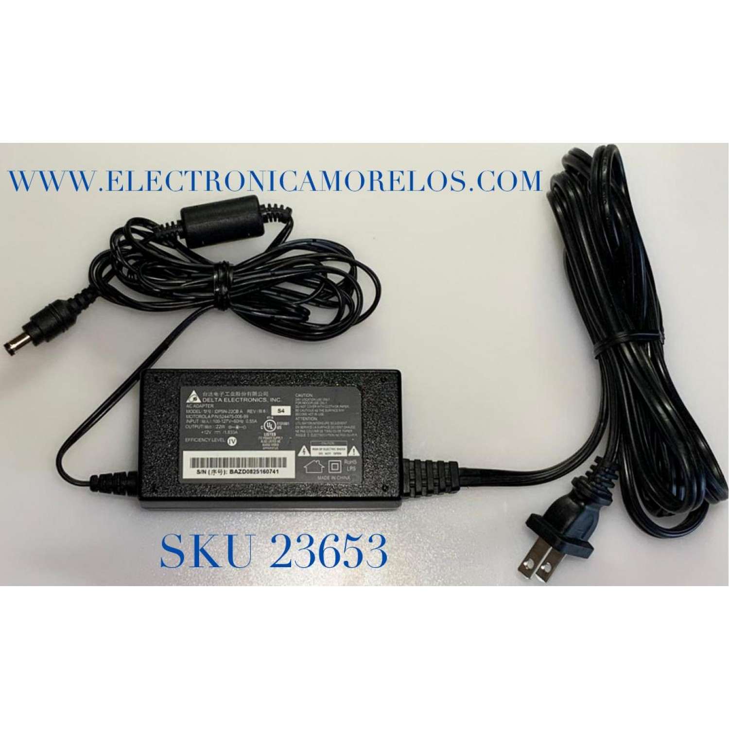 ADAPTADOR DELTA VCA / NUMERO DE PARTE 524475-006-99 / MODELO DPSN-22CB A / ENTRADA VCA 100-127V～50-60Hz .55A / SALIDA VCD 12V-1.833A